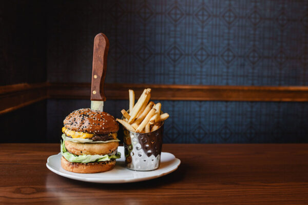 Burger-Horizontal Cheeseburger with fries at Dawn Manor
