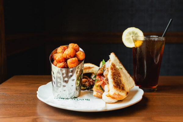 Sandwich-2-Gallery sandwich with cheese curds and iced tea