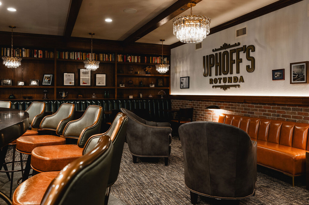 Lounge seating area and bar at Uphoff's Rotunda